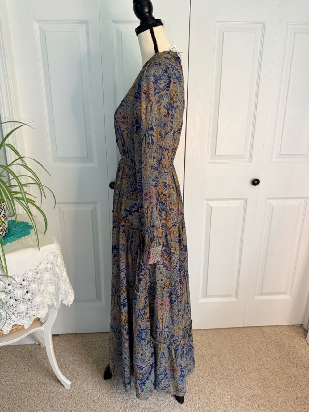 Elan Boho Western Sheer Lined long sleeve tiered Maxi Dress New size Small - Picture 4 of 15